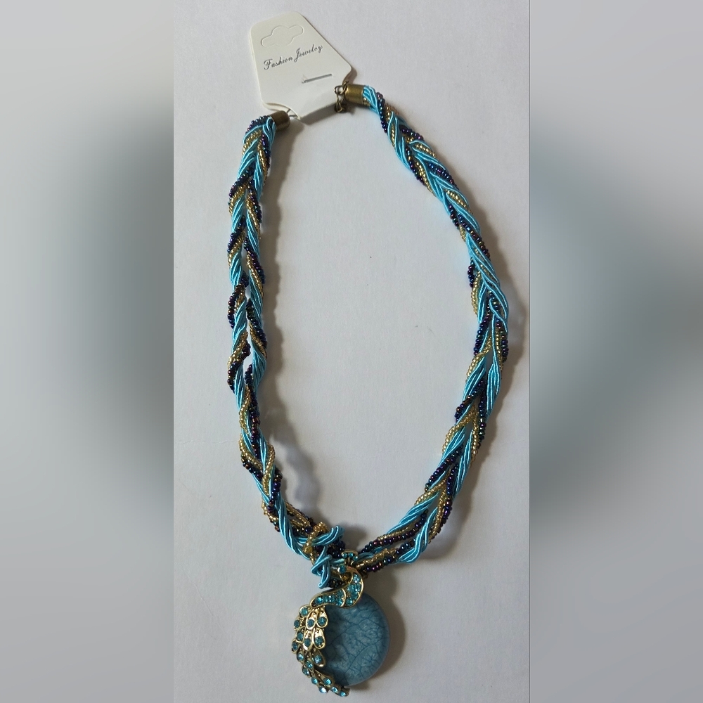 Fashion Jewerly Turquoise Crystal Peacock Pendant Necklace NIP